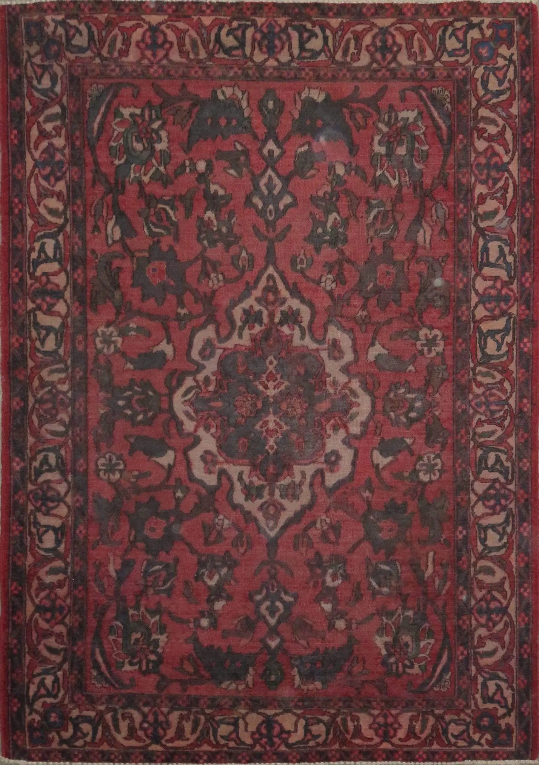 One Of The Kind Hand-Knotted Persian Wool Rug _ Luxurious Vintage Design, 6'7" x 4'7", Artisan Crafted